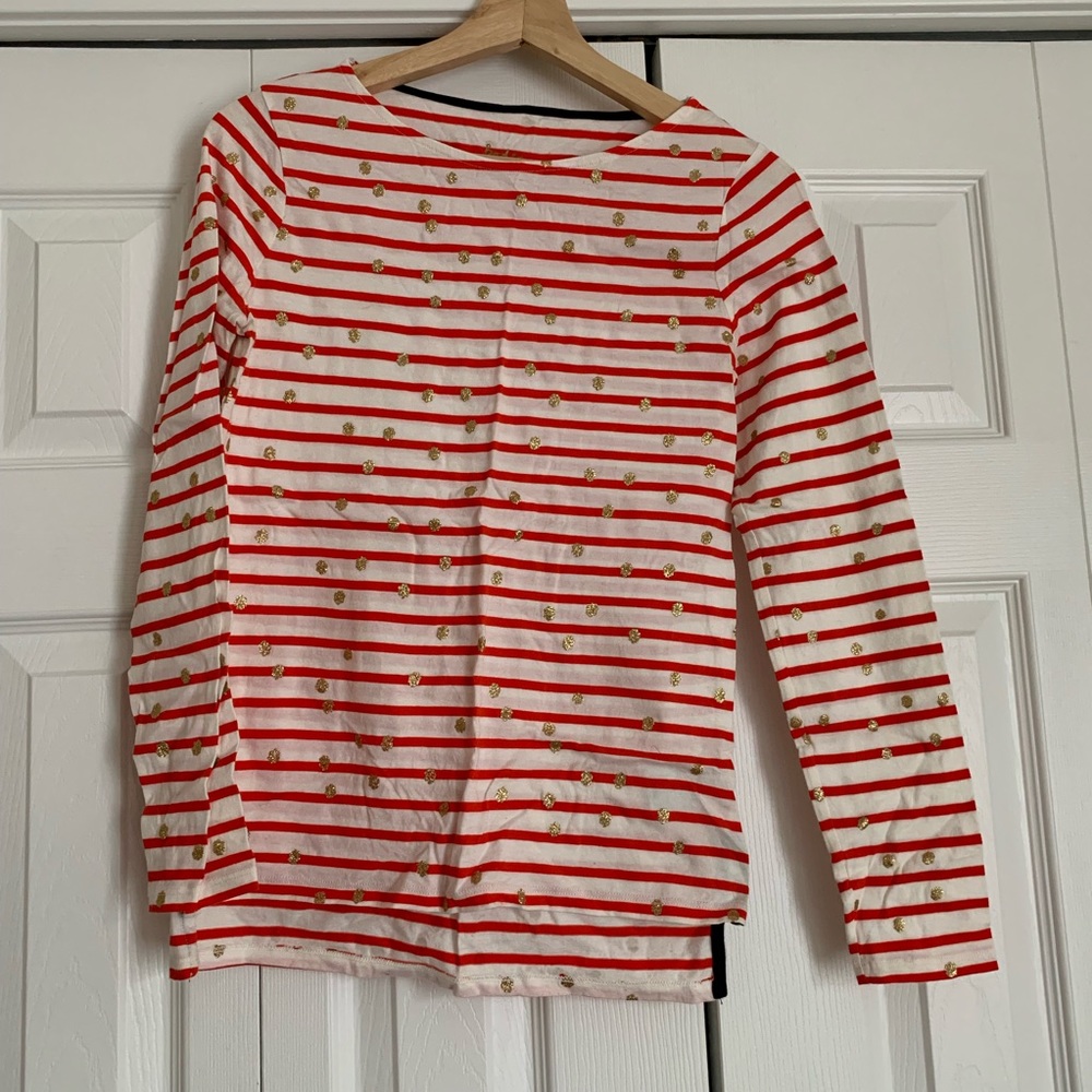 LAST CHANCE Boden Red Breton Top with Gold Dots